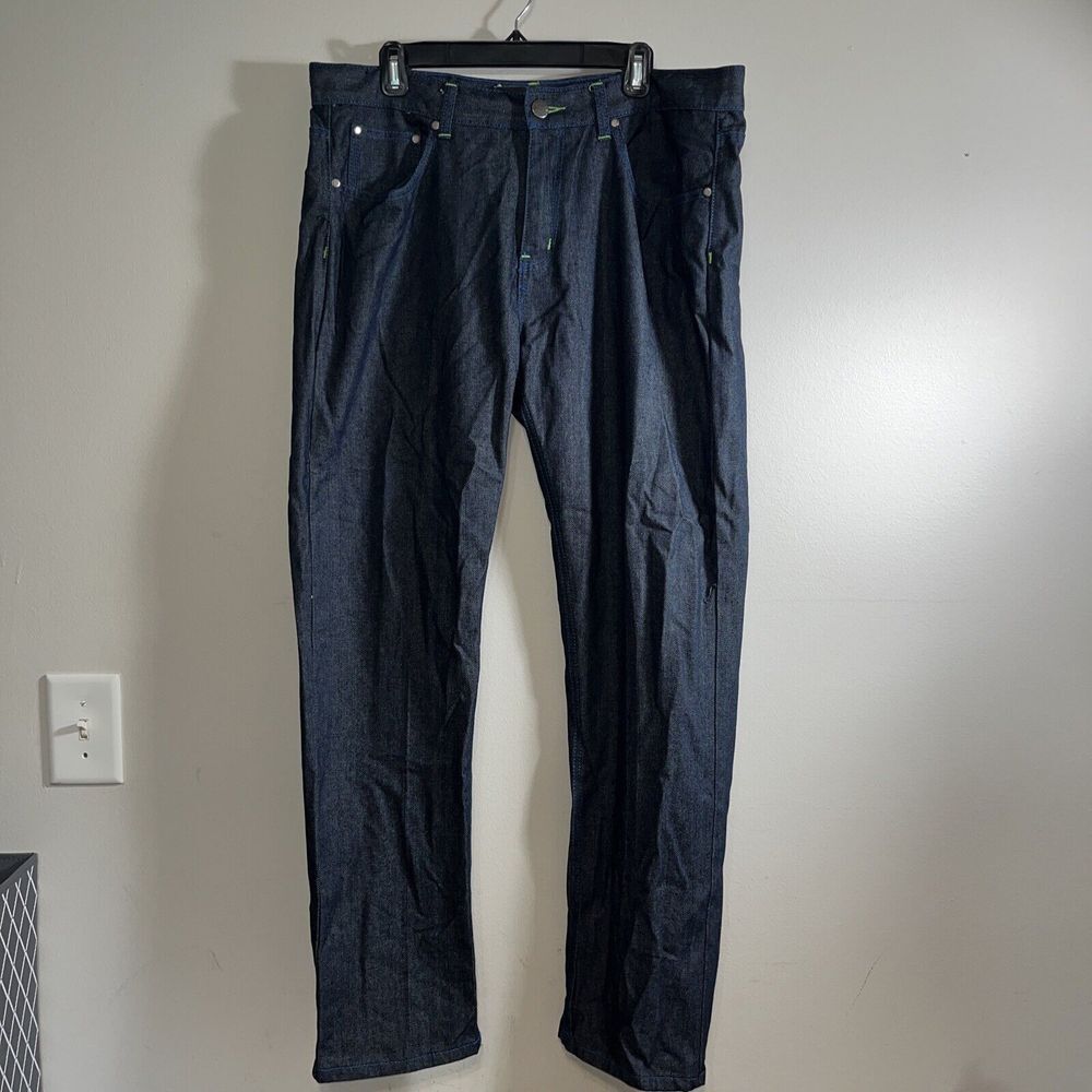 CHAMS Jeans Men's 36X32 Dark Blue With Green/Blue Embroidery Relaxed‎ Fit Y2k